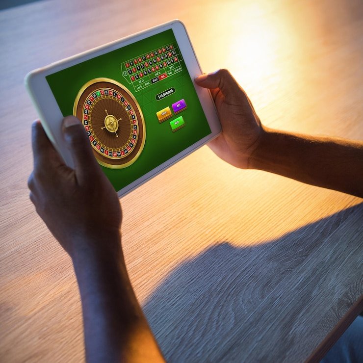 Pengguna Indonesia sedang memasang taruhan sports di platform digital dengan antarmuka responsif